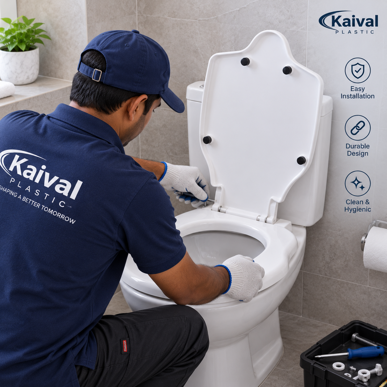 Kaival Plastic European Water Closet (EWC) Seat Cover with Soft-Close Hinges - Image 2